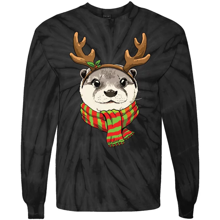 Otter Christmas Reindeer Antlers Xmas Boy Girl Tie-Dye Long Sleeve Shirt