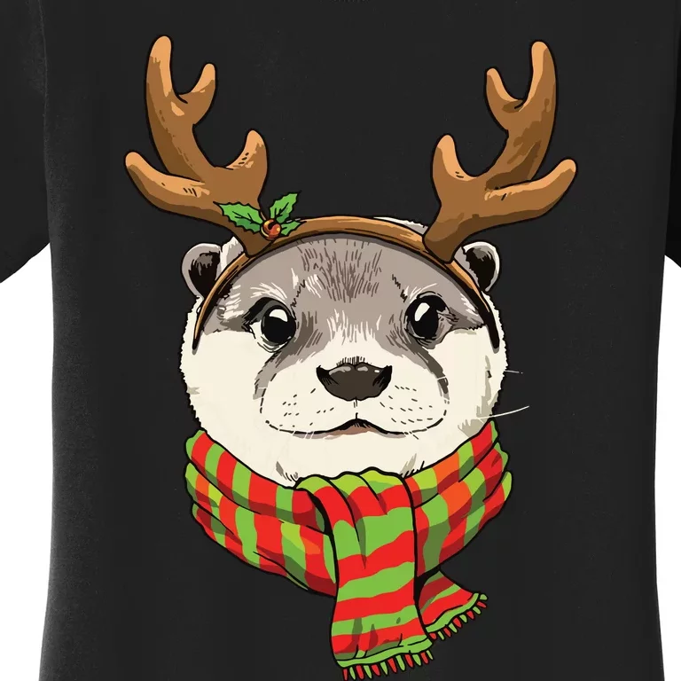 Otter Christmas Reindeer Antlers Xmas Boy Girl Women's T-Shirt