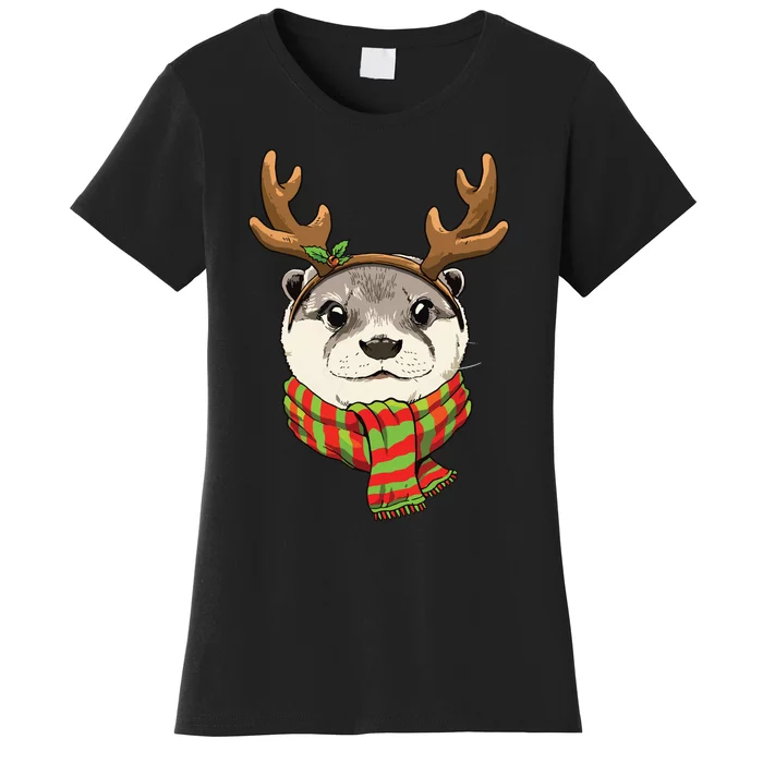 Otter Christmas Reindeer Antlers Xmas Boy Girl Women's T-Shirt