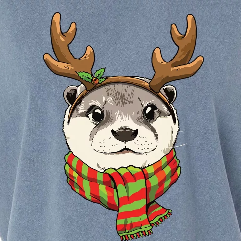 Otter Christmas Reindeer Antlers Xmas Boy Girl Garment-Dyed Women's Muscle Tee