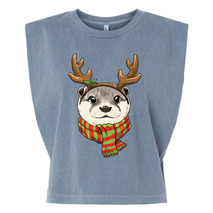 Otter Christmas Reindeer Antlers Xmas Boy Girl Garment-Dyed Women's Muscle Tee