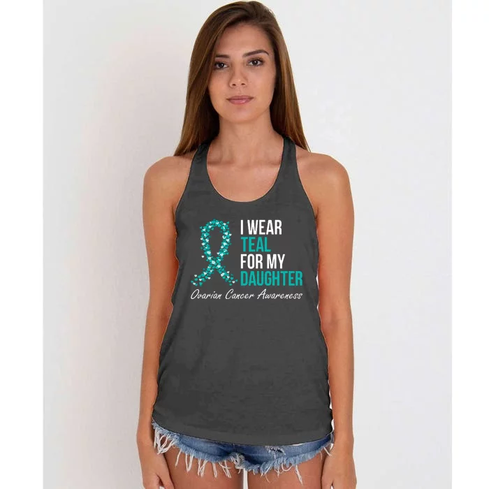 Ovarian Cancer Ribbon I Wear Teal For My Daughter Support Women's Knotted Racerback Tank