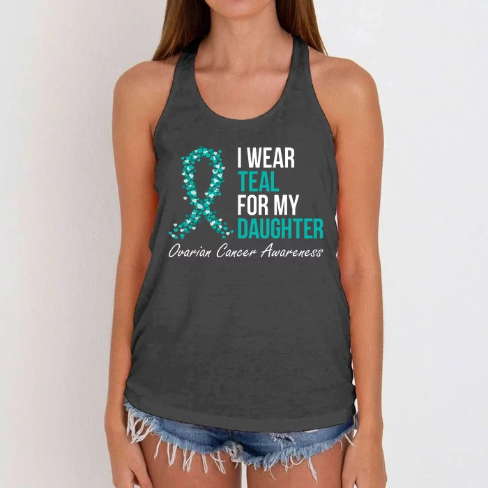 Ovarian Cancer Ribbon I Wear Teal For My Daughter Support Women's Knotted Racerback Tank