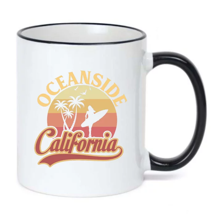 Oceanside California Retro Print Black Color Changing Mug