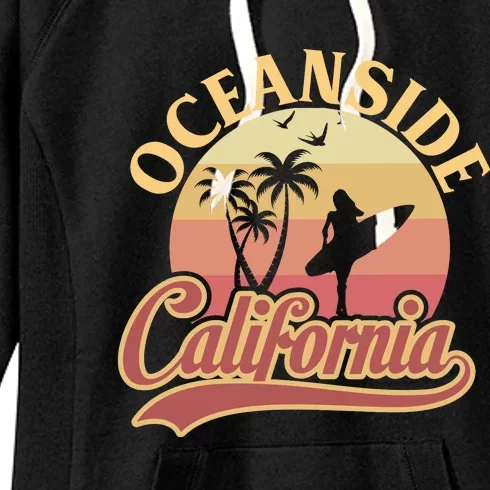 Oceanside California Retro Print Women's Fleece Hoodie