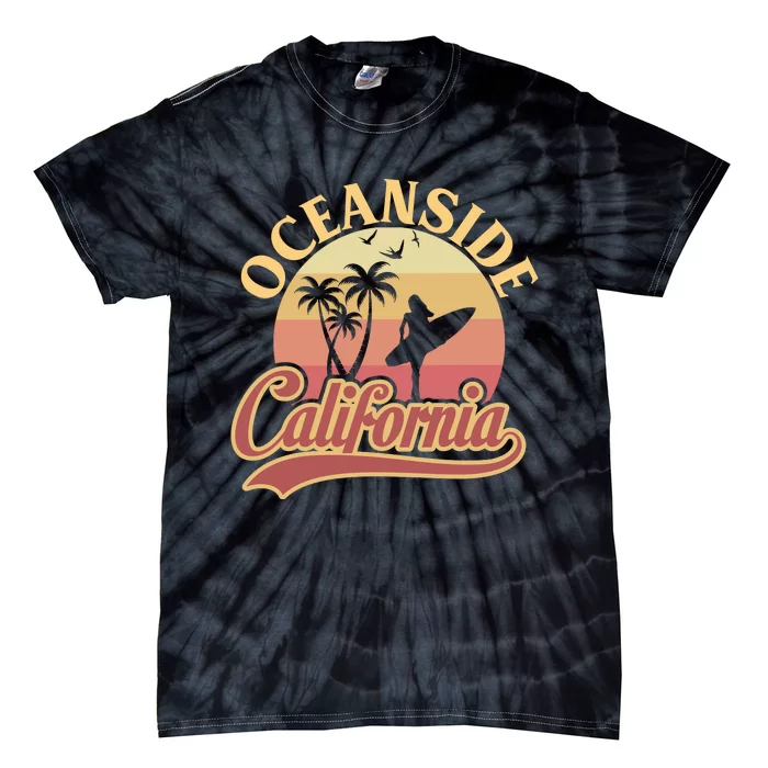 Oceanside California Retro Print Tie-Dye T-Shirt