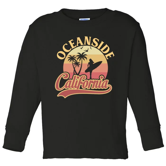 Oceanside California Retro Print Toddler Long Sleeve Shirt