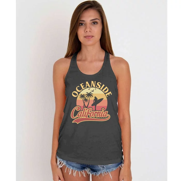 Oceanside California Retro Print Women's Knotted Racerback Tank