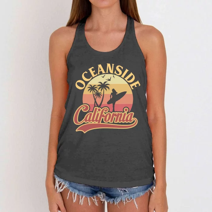 Oceanside California Retro Print Women's Knotted Racerback Tank