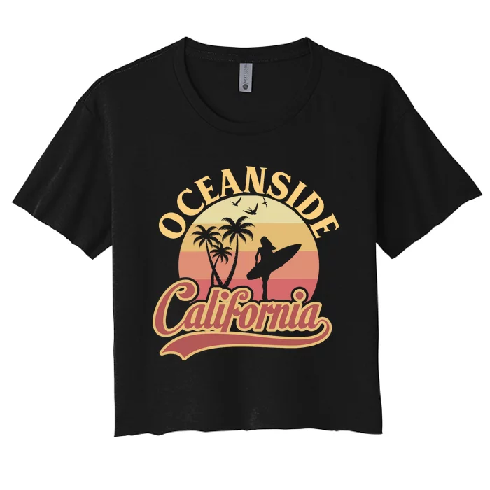 Oceanside California Retro Print Women's Crop Top Tee