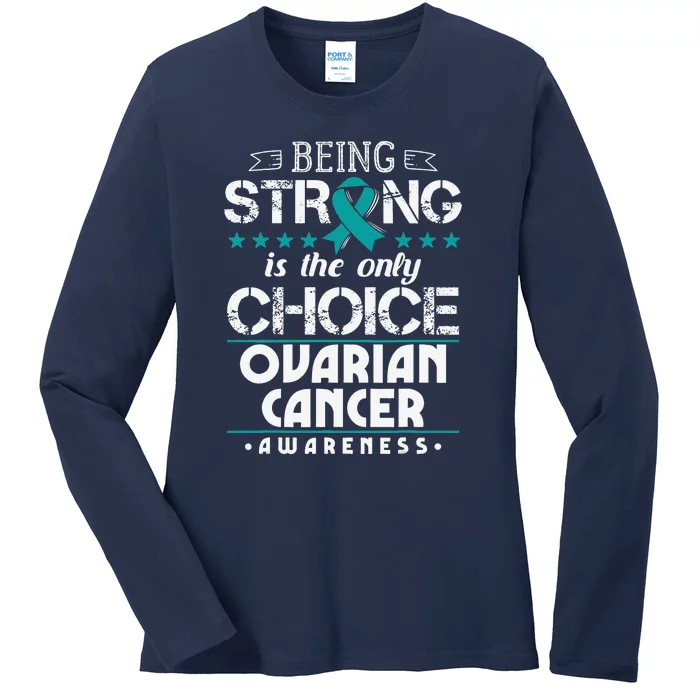 Ovarian Cancer Survivor Teal Awareness Ribbon Ladies Long Sleeve Shirt