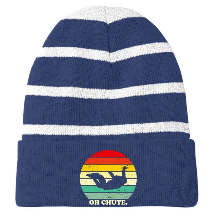 Oh Chute | Skydiving Skydive Sky Diving Skydiver Striped Beanie with Solid Band