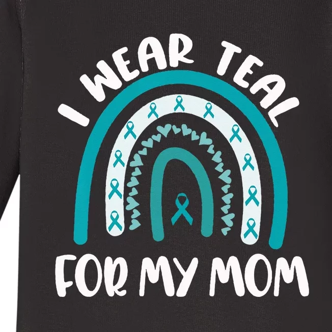 Ovarian Cancer Support Awareness Boho I Wear Teal For My Mom Baby Long Sleeve Bodysuit