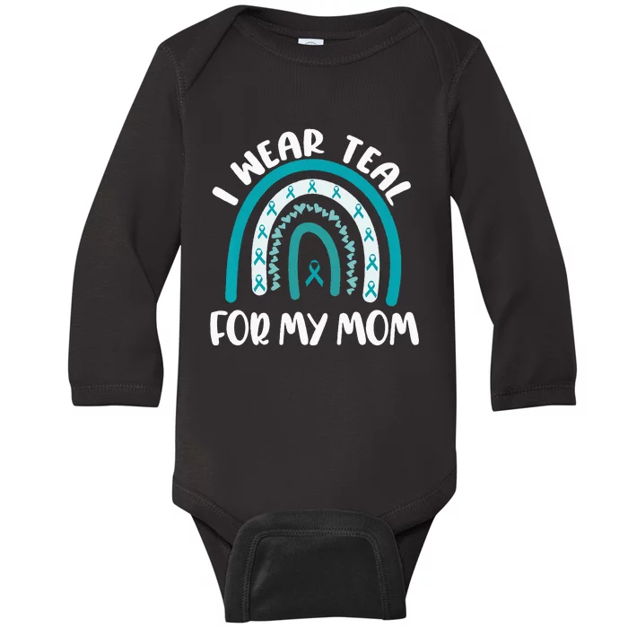 Ovarian Cancer Support Awareness Boho I Wear Teal For My Mom Baby Long Sleeve Bodysuit