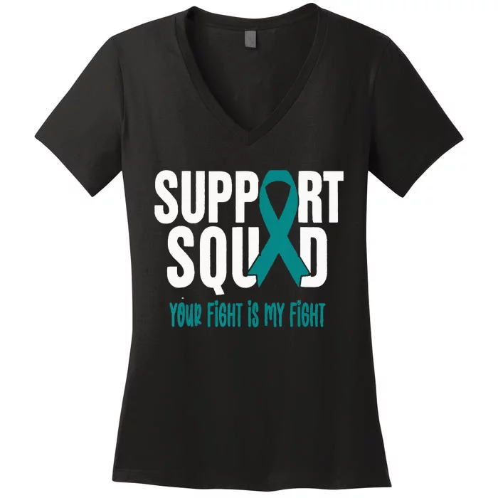 Ovarian Cancer Support Squad Ovarian Cancer Awareness Women's V-Neck T-Shirt