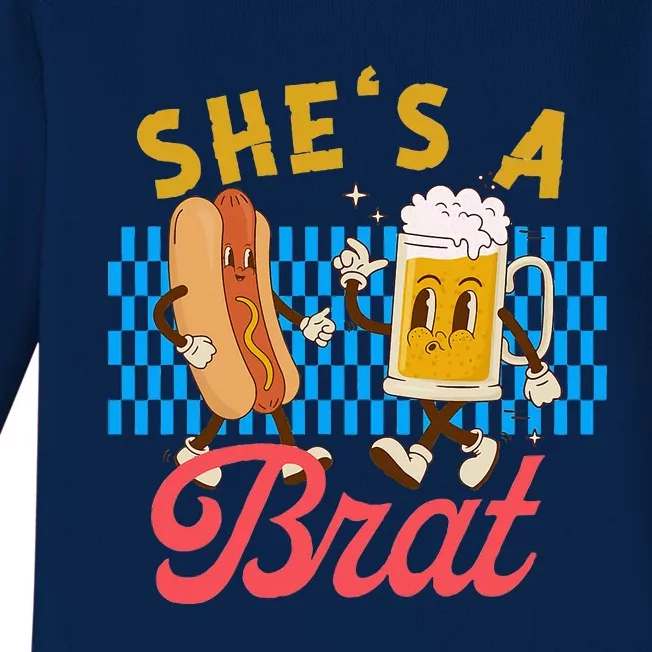 Oktoberfest Couples She’S A Brat Drinking German Beer Baby Long Sleeve Bodysuit