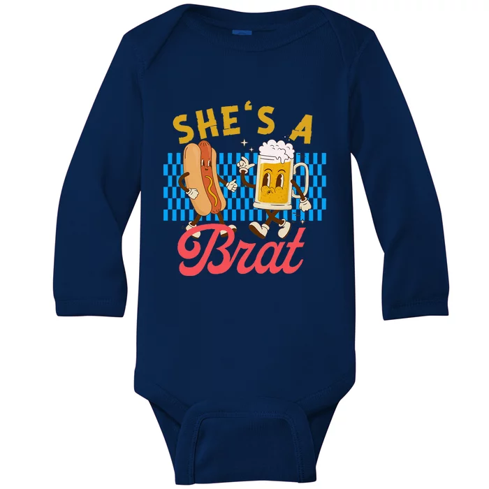 Oktoberfest Couples She’S A Brat Drinking German Beer Baby Long Sleeve Bodysuit