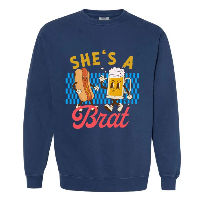 Oktoberfest Couples She’S A Brat Drinking German Beer Garment-Dyed Sweatshirt