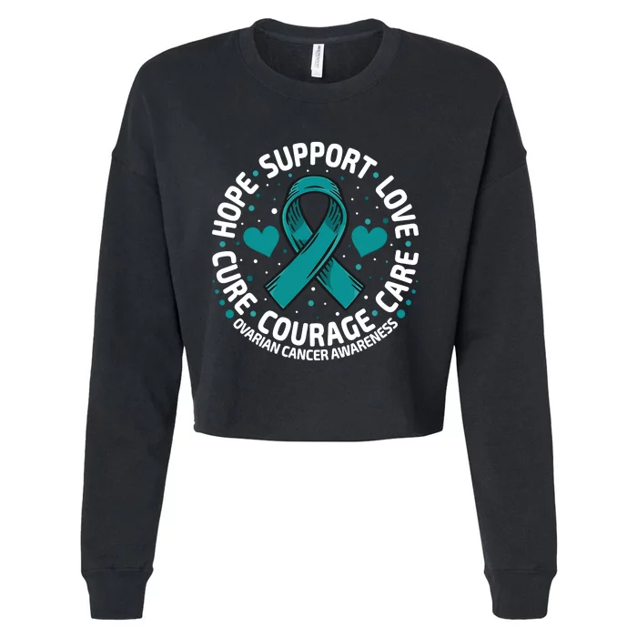 Ovarian Cancer Support Tee Family Ovarian Cancer Awareness Cropped Pullover Crew