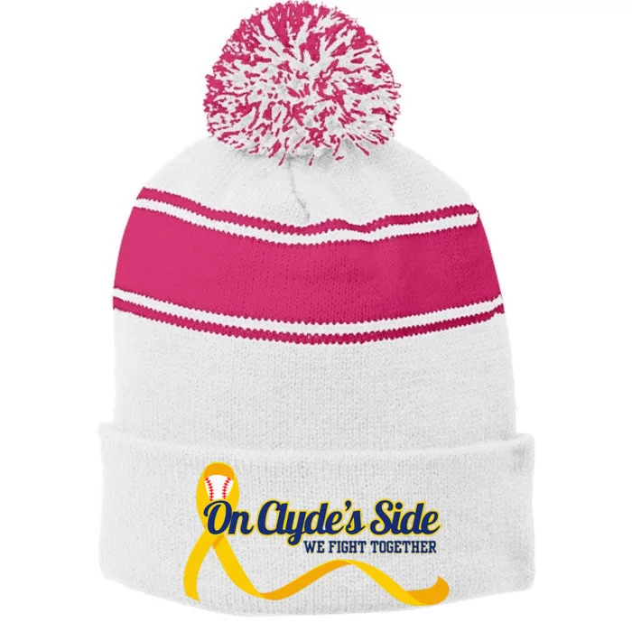 On ClydeS Side Baseball We Fight Together Cancer Awareness Stripe Pom Pom Beanie