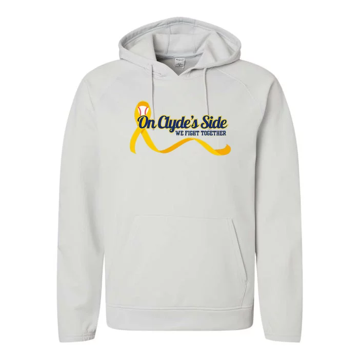 On ClydeS Side Baseball We Fight Together Cancer Awareness Performance Fleece Hoodie