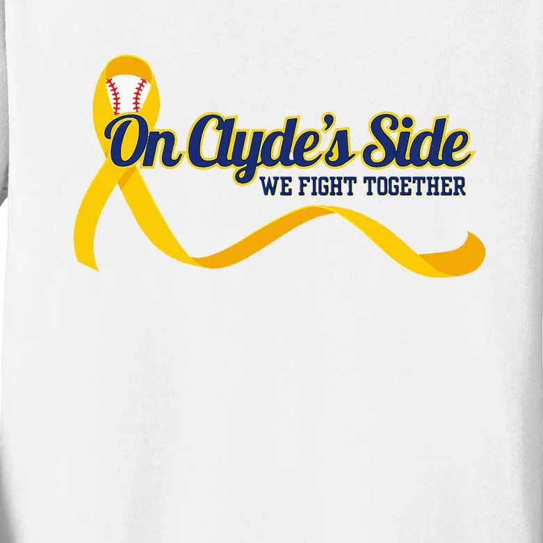 On ClydeS Side Baseball We Fight Together Cancer Awareness Kids Long Sleeve Shirt