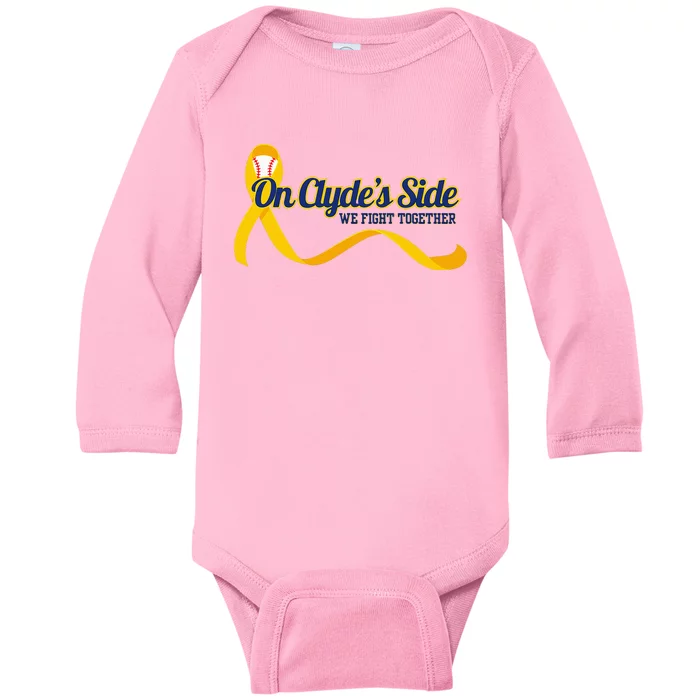 On ClydeS Side Baseball We Fight Together Cancer Awareness Baby Long Sleeve Bodysuit