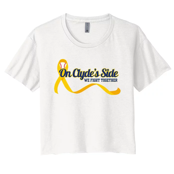 On ClydeS Side Baseball We Fight Together Cancer Awareness Women's Crop Top Tee