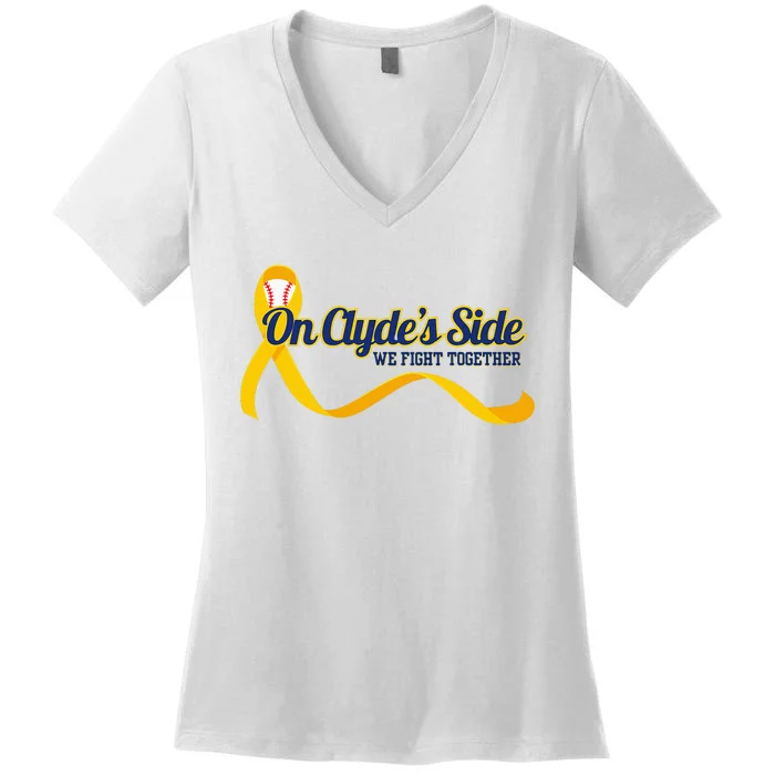 On ClydeS Side Baseball We Fight Together Cancer Awareness Women's V-Neck T-Shirt