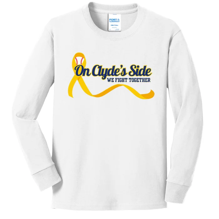 On ClydeS Side Baseball We Fight Together Cancer Awareness Kids Long Sleeve Shirt