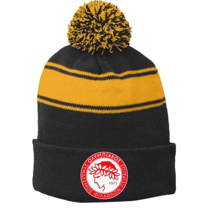 Olympiacos Club Supporter Fan Greece Greek Stripe Pom Pom Beanie