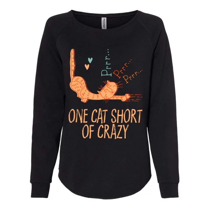 One Cat Short Of Crazy Funny Cat Lover Humor Kitten Nerds Gift Womens California Wash Sweatshirt