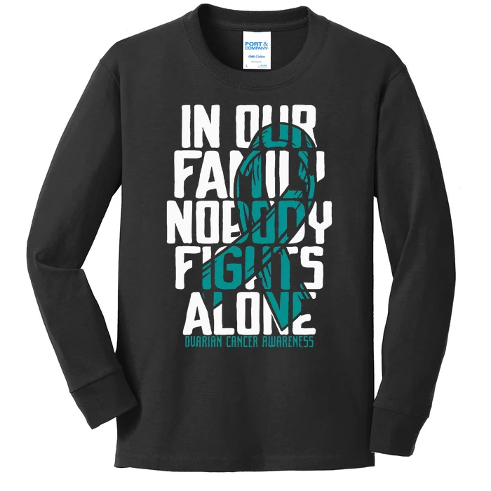 Ovarian Cancer Support Family Ovarian Cancer Awareness Kids Long Sleeve Shirt