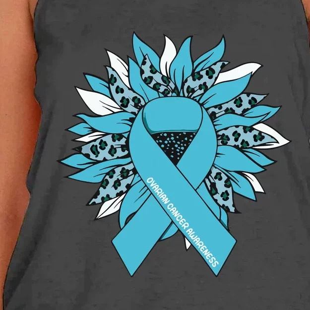 Ovarian Cancer Shirts Sunflower Ovarian Cancer Awareness Women's Knotted Racerback Tank