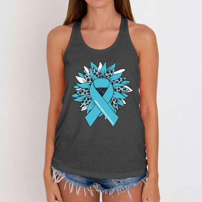 Ovarian Cancer Shirts Sunflower Ovarian Cancer Awareness Women's Knotted Racerback Tank