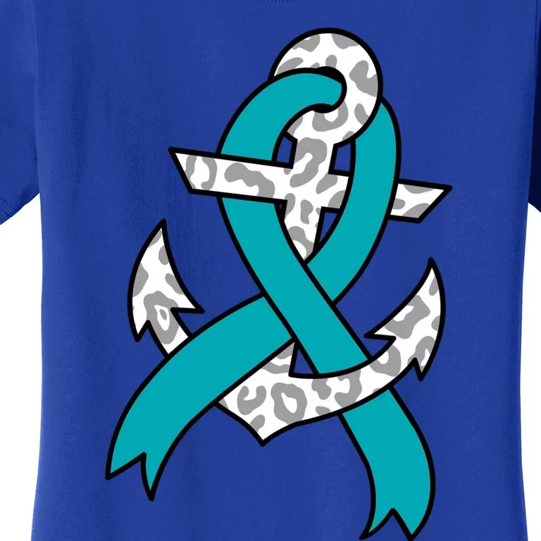 Ovarian Cancer Teal Ribbon Awareness Refuse To Sink Anchor Gift Women's T-Shirt