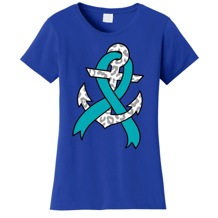 Ovarian Cancer Teal Ribbon Awareness Refuse To Sink Anchor Gift Women's T-Shirt