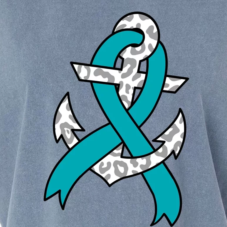 Ovarian Cancer Teal Ribbon Awareness Refuse To Sink Anchor Gift Garment-Dyed Women's Muscle Tee