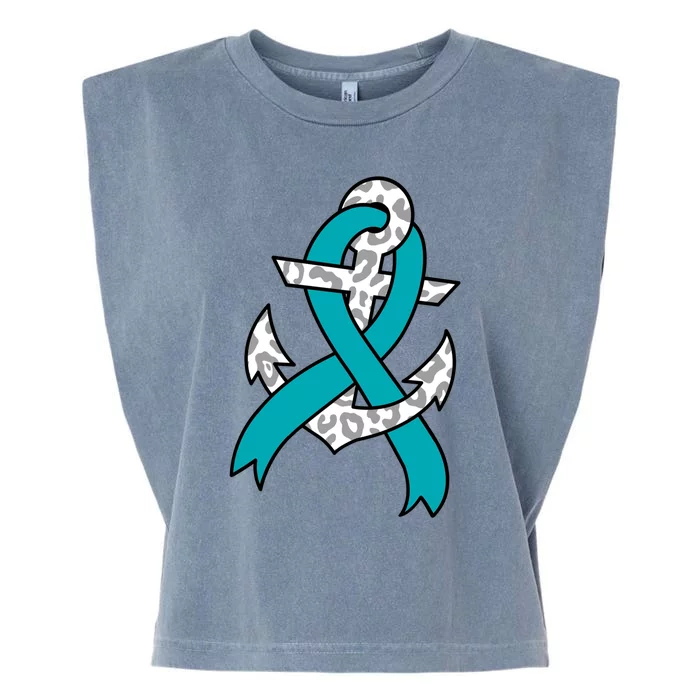 Ovarian Cancer Teal Ribbon Awareness Refuse To Sink Anchor Gift Garment-Dyed Women's Muscle Tee