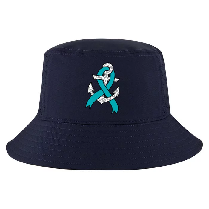 Ovarian Cancer Teal Ribbon Awareness Refuse To Sink Anchor Gift Cool Comfort Performance Bucket Hat