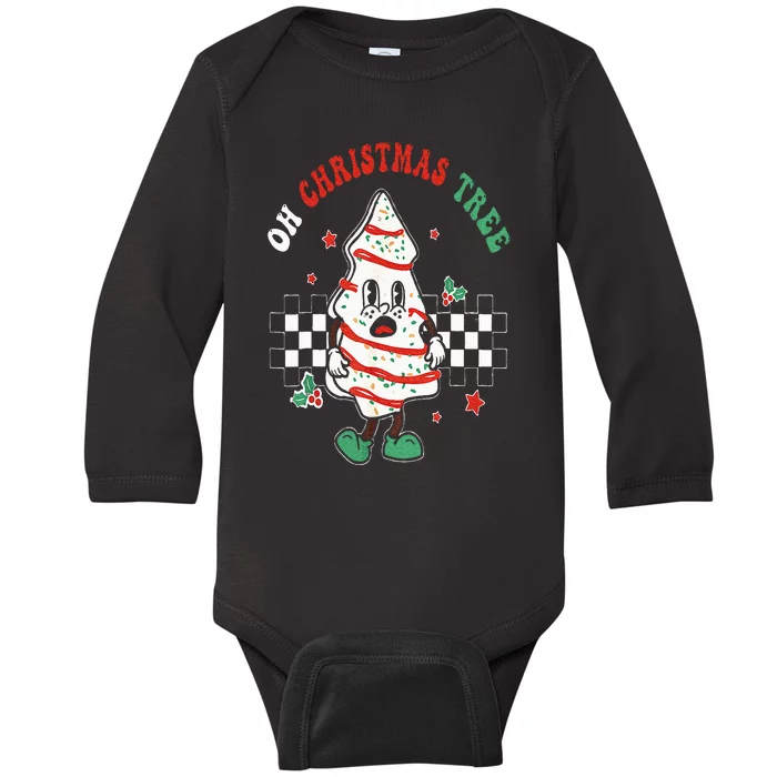 Oh Christmas Tree Cakes Debbie Becky Jen Groovy Retro Pajama Baby Long Sleeve Bodysuit