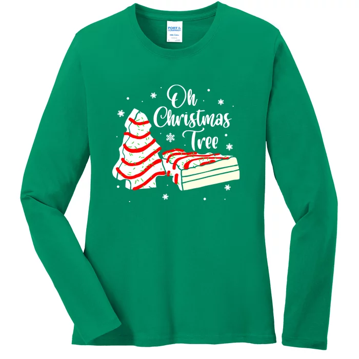 Oh Christmas Tree Cakes Debbie Becky Jen Cake Lovers Groovy Xmas Gift Ladies Long Sleeve Shirt