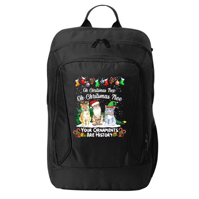 Oh Christmas Tree Your Ornaments Are History Funny Cat Xmas City Backpack