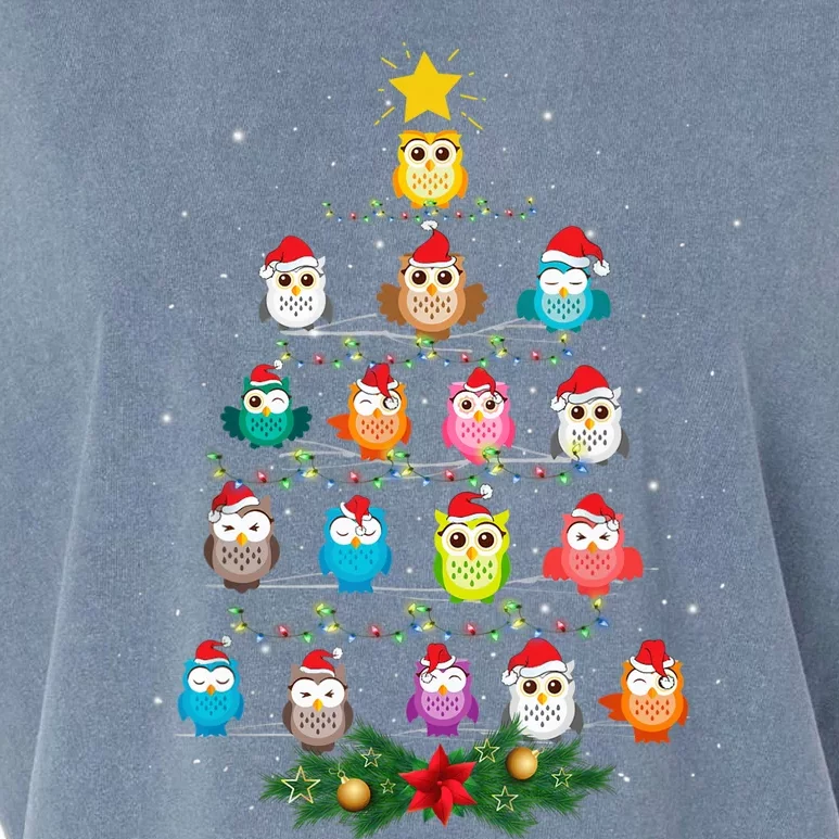 Owl Christmas Tree Lights Xmas Pajama Gifts For Owl Lovers Garment-Dyed Women's Muscle Tee