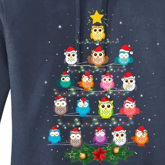 Owl Christmas Tree Lights Xmas Pajama Gifts For Owl Lovers Women's Pullover Hoodie