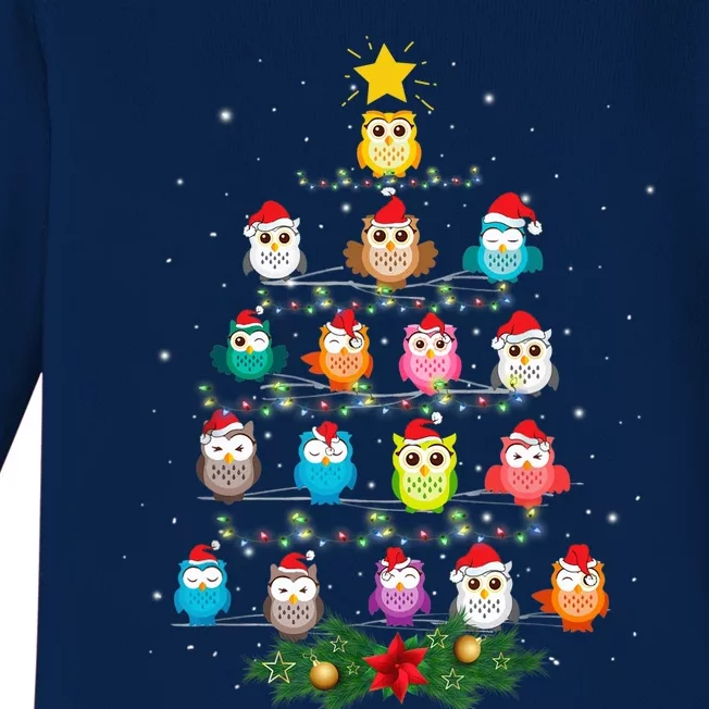 Owl Christmas Tree Lights Xmas Pajama Gifts For Owl Lovers Baby Long Sleeve Bodysuit