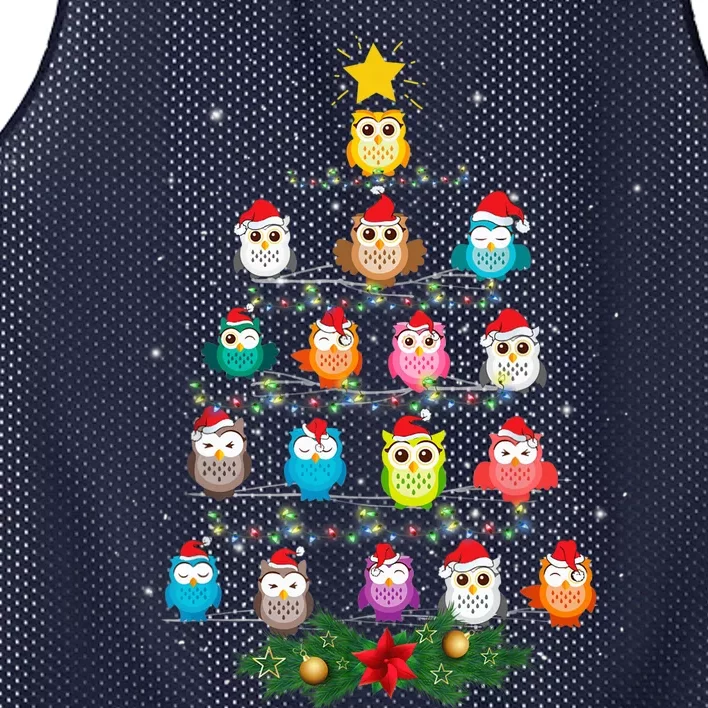 Owl Christmas Tree Lights Xmas Pajama Gifts For Owl Lovers Mesh Reversible Basketball Jersey Tank