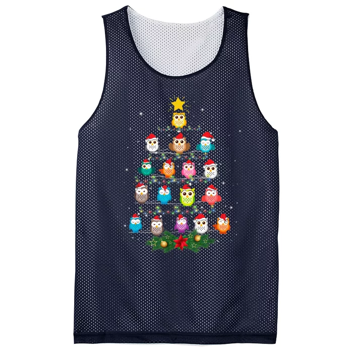 Owl Christmas Tree Lights Xmas Pajama Gifts For Owl Lovers Mesh Reversible Basketball Jersey Tank