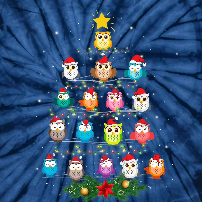 Owl Christmas Tree Lights Xmas Pajama Gifts For Owl Lovers Tie-Dye T-Shirt