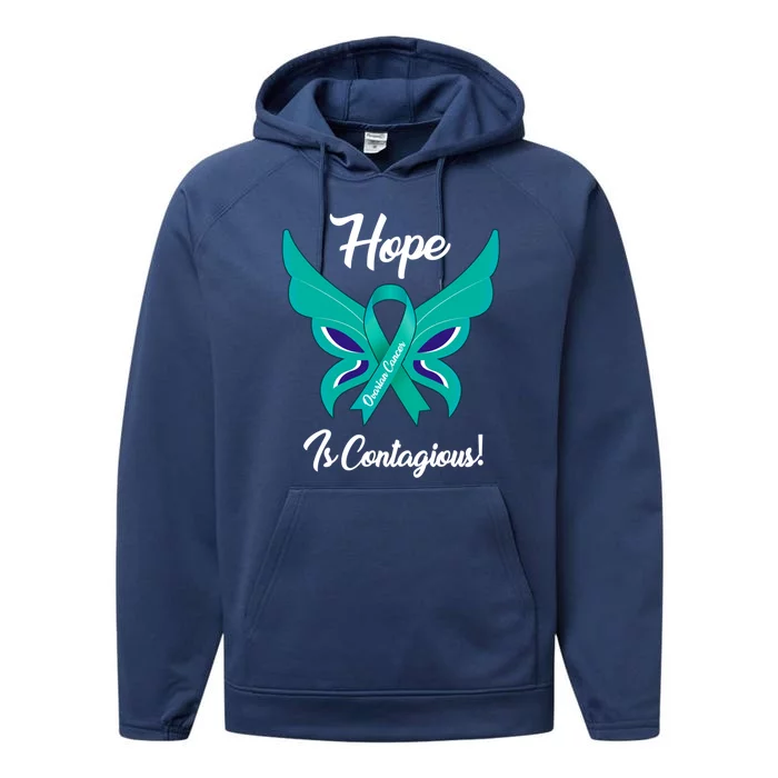 Ovarian Cancer Teal Ribbon Awareness Hope Butterfly Gift Performance Fleece Hoodie